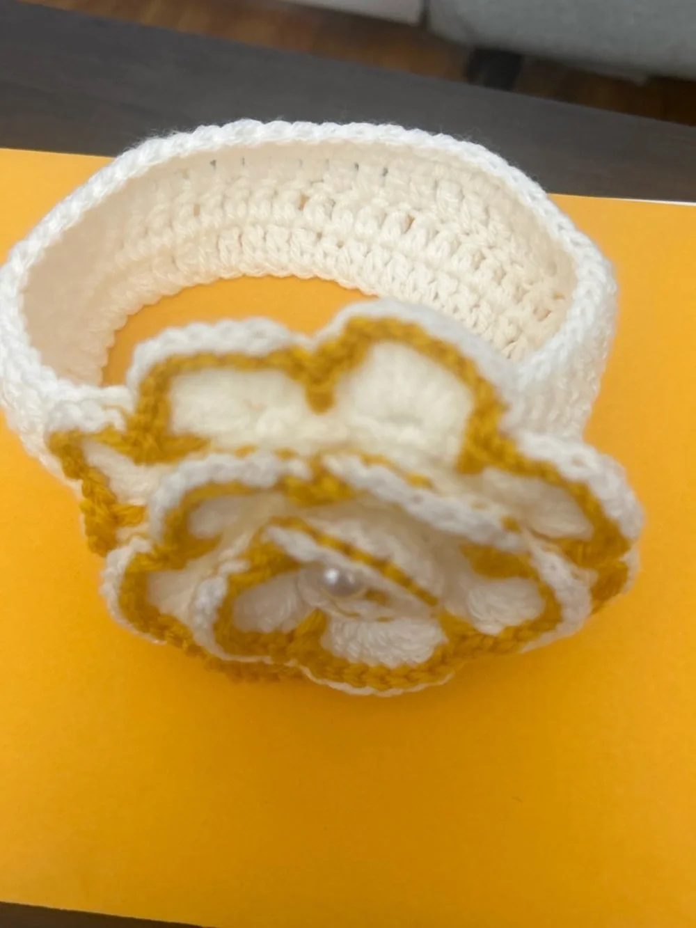 Handmade Cream and Mustard Crochet Flower Headband - Kids